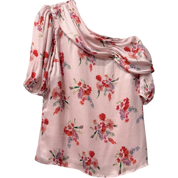 AMUR Betty Off The Shoulder Top / Baby Pink Floral Satin Blouse Size Large‎ $339 - Picture 5 of 8
